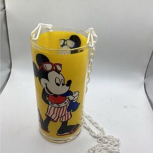 Mickey Mouse Walt Disney Acrylic Vintage Drinking Cup Glass with carrying chain